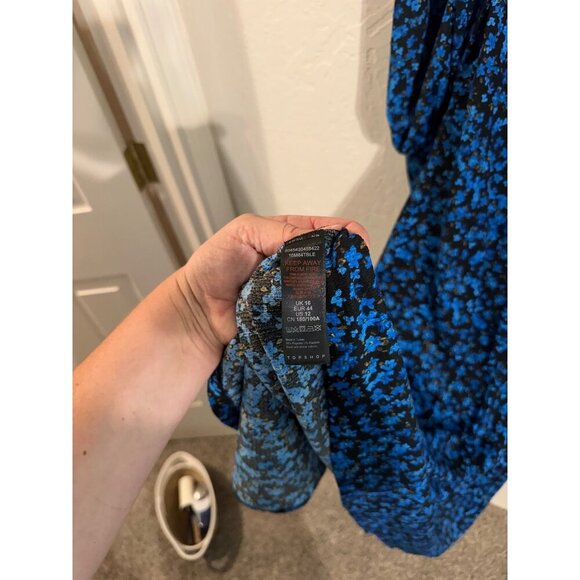 Topshop Midnight Blue Floral Milkmaid Style Boho Dress - Picture 13 of 13